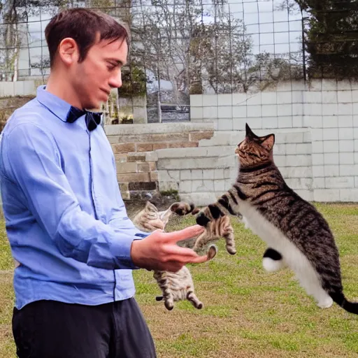 Image similar to photo of a man juggling cats