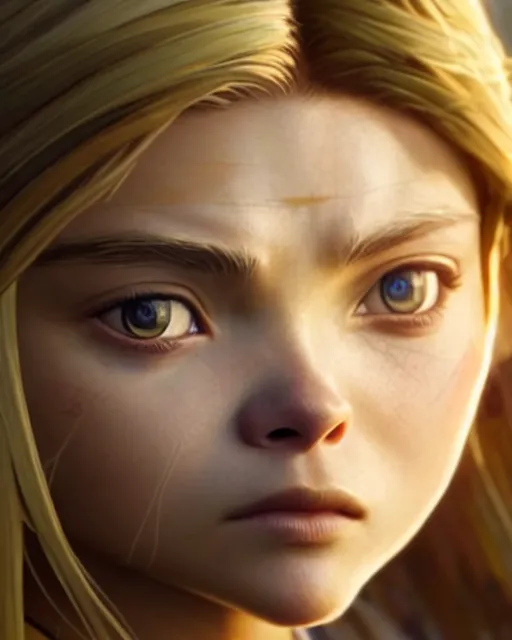 Image similar to chloe grace moretz as an azctec warrior, detailed perfect face, exquisite details, fire magic, mid view, design on a white background, by studio muti, greg rutkowski makoto shinkai takashi takeuchi studio ghibli