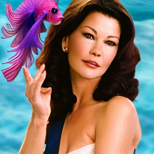 Image similar to catherine zeta - jones as a betta fish, realistic