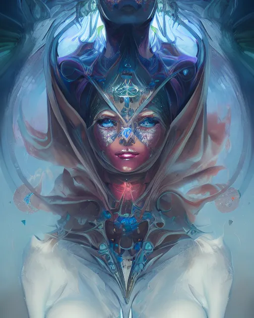 Image similar to portrait of a beautiful satanic cybernetic emanation, by pete mohrbacher and artgerm and wlop, digital art, highly detailed, intricate, fantasy, mystical, Trending on Artstation HQ, deviantart, unreal engine, 4K UHD image
