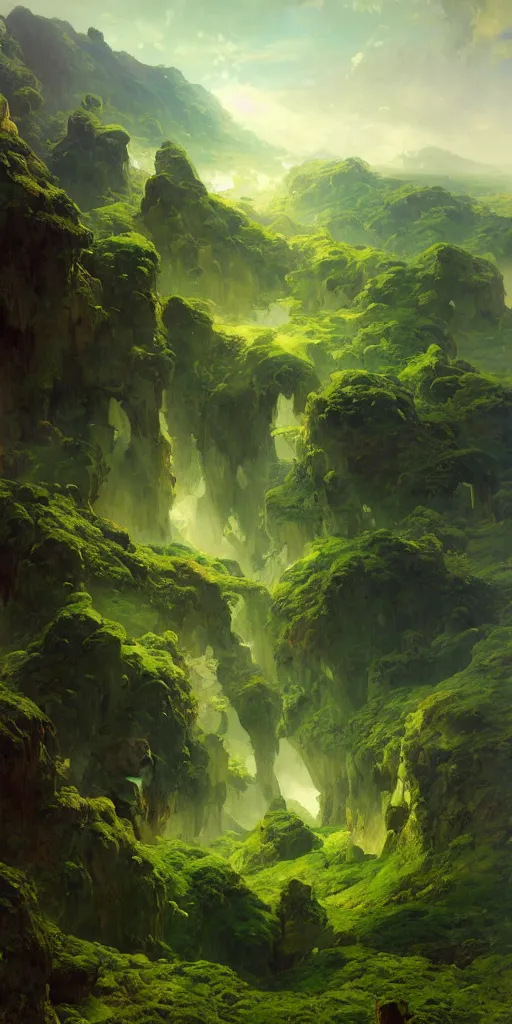 Image similar to sky is land lush green landscape villages castles buildings inverted upsidedown mountain range hanging from the sky fantasy surreal good composition artstation illustration sharp focus sunlit vista painted by ruan jia raymond swanland lawrence alma tadema zdzislaw beksinski norman rockwell tom lovell alex malveda greg staples