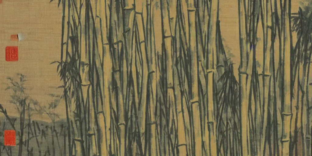 Image similar to a 1 9 6 0 s han dynasty bamboo forest landscape painting