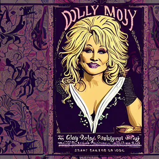 Image similar to art nouveau, Dolly Parton, graphic design