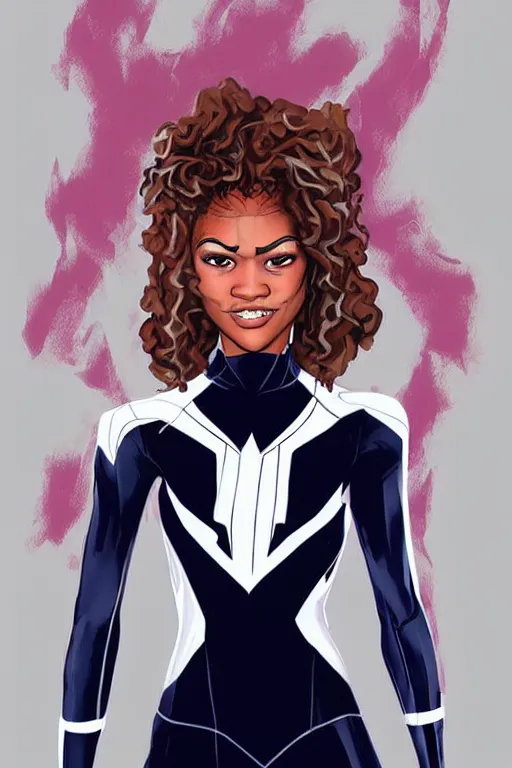 Image similar to a portrait of zendaya as spider gwen,, single head, no double head,