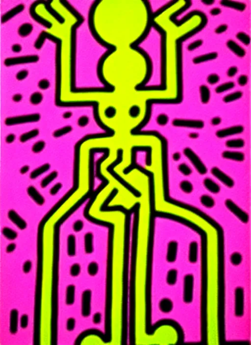 Prompt: image of beautyful female android steampunk by keith haring,