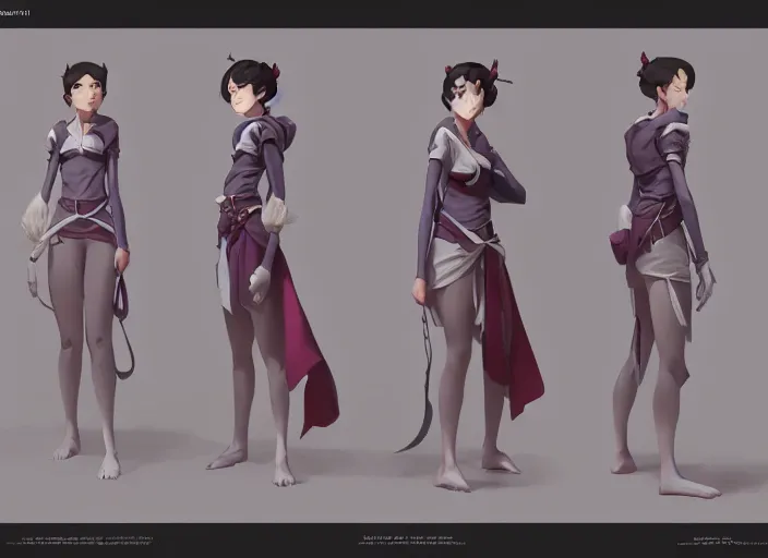 Image similar to character sheet for a beautiful girl, for genshin impact by greg rutkowski, james gilleard, atey ghailan, makoto shinkai, goro fujita, studio ghibli, rim light, exquisite lighting, clear focus, very coherent, plain background, soft painting by huang guangjian and gil elvgren and sachin teng