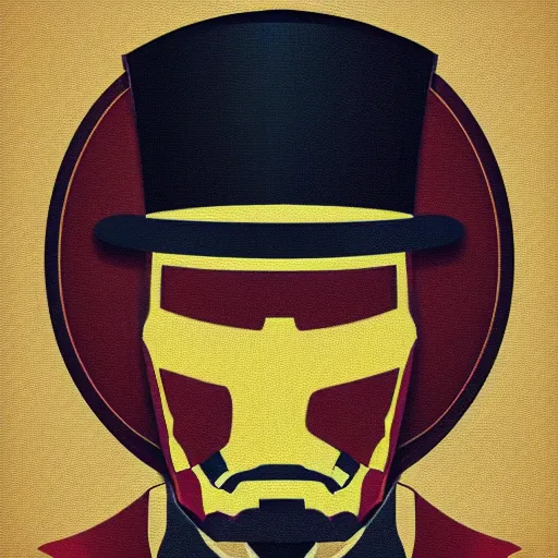 Image similar to portrait of iron man wearing a top hat and a monocle, old style photo, focused, realistic, film grain, muted background