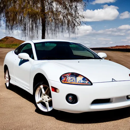 Image similar to white 2 0 0 2 mitsubishi eclipse, promotional photography, detailed, full car, shine, glow, professional, 8 k photo