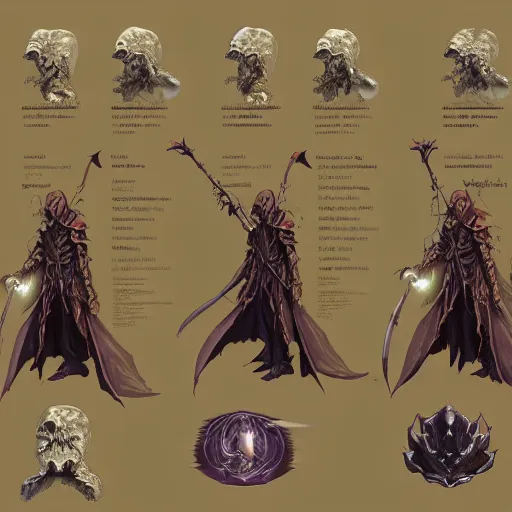 Image similar to vecna the arch lich design, character sheet, Moebius, Greg Rutkowski, Zabrocki, Karlkka, Jayison Devadas, Phuoc Quan, trending on Artstation, 8K, ultra wide angle, zenith view, pincushion lens effect.