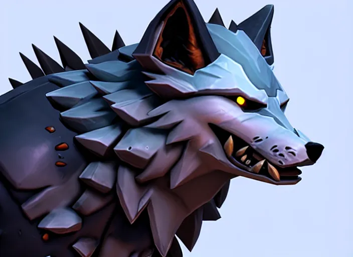 Image similar to wolf head, stylized stl, 3 d render, activision blizzard style, hearthstone style, darksiders art style, greg rutkowski style