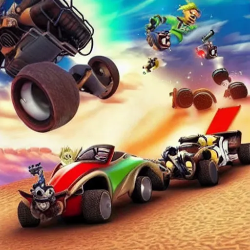 Prompt: mariokart mad max movie.