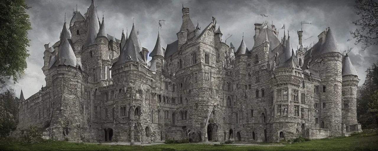 Image similar to hyperrealistic phto of the unseelie court gothic castle