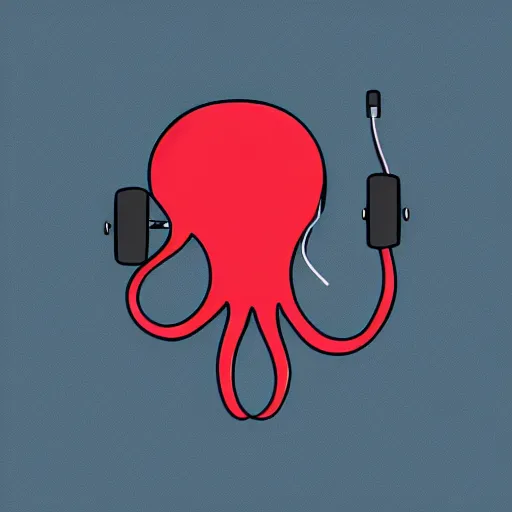 Image similar to cyborg octopus in headphones, logo, digital art, minimalism