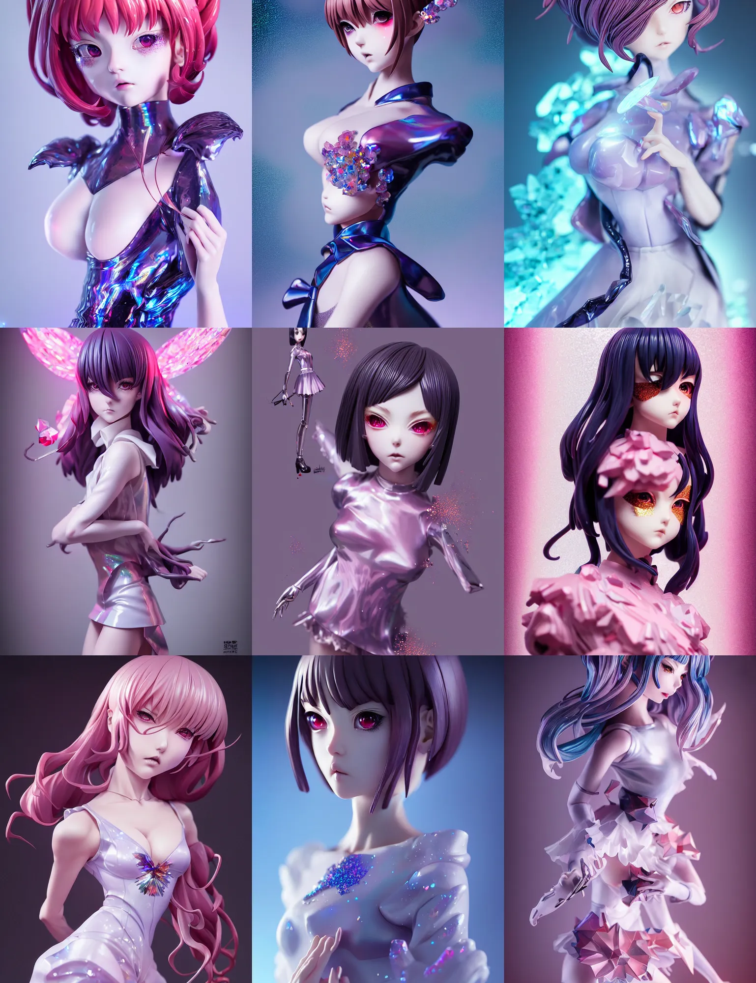 Prompt: artgerm, james jean, ilya kuvshinov isolated magical anime haute couture vinyl figure, artisan designer figure photography, glitter accents on figure, holographic undertones, expert human proportions, high detail, ethereal lighting, rim light, expert light effects on figure, crystals, sharp focus, dramatic composition and glowing effects unreal engine, octane, editorial awarded best character design