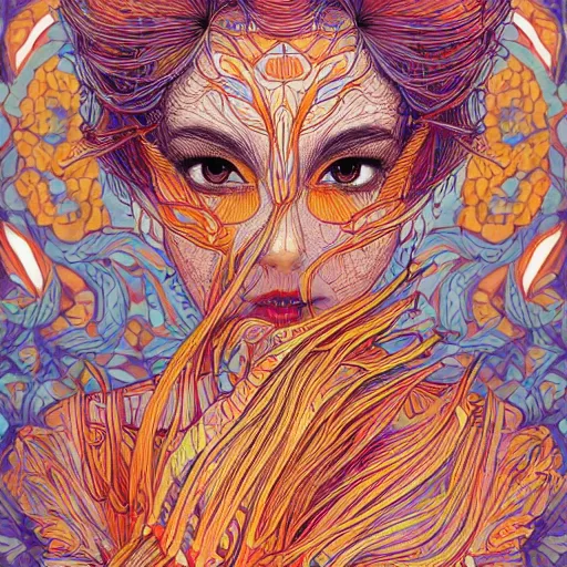 Image similar to a beautiful woman made up of carrots, an ultrafine detailed illustration by james jean, intricate linework, bright colors, final fantasy, behance contest winner, vanitas, angular, altermodern, unreal engine 5 highly rendered, global illumination, radiant light, detailed and intricate environment