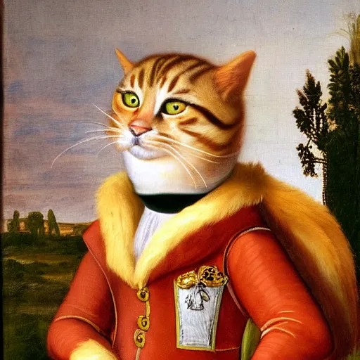 Image similar to a renaissance oil painting of garfield the cat as napoleon