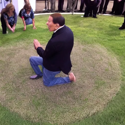 Prompt: kenneth copeland praying to satan in a witch circle