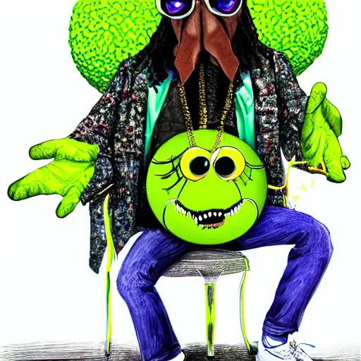 Image similar to snoop dogg tennis ball monster ,tennis ball, digital art, fantasy,chalk, magic, trending on artstation, ultra detailed, professional illustration by Basil Gogos