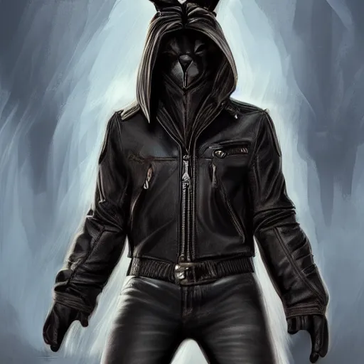 Prompt: A bunny with a small head wearing a fine intricate leather jacket and leather jeans and leather gloves, trending on FurAffinity, energetic, dynamic, digital art, highly detailed, FurAffinity, high quality, digital fantasy art, FurAffinity, favorite, character art