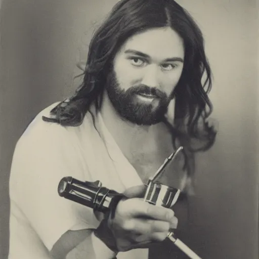 Prompt: studio photo of jesus using a medical bong, studio portrait