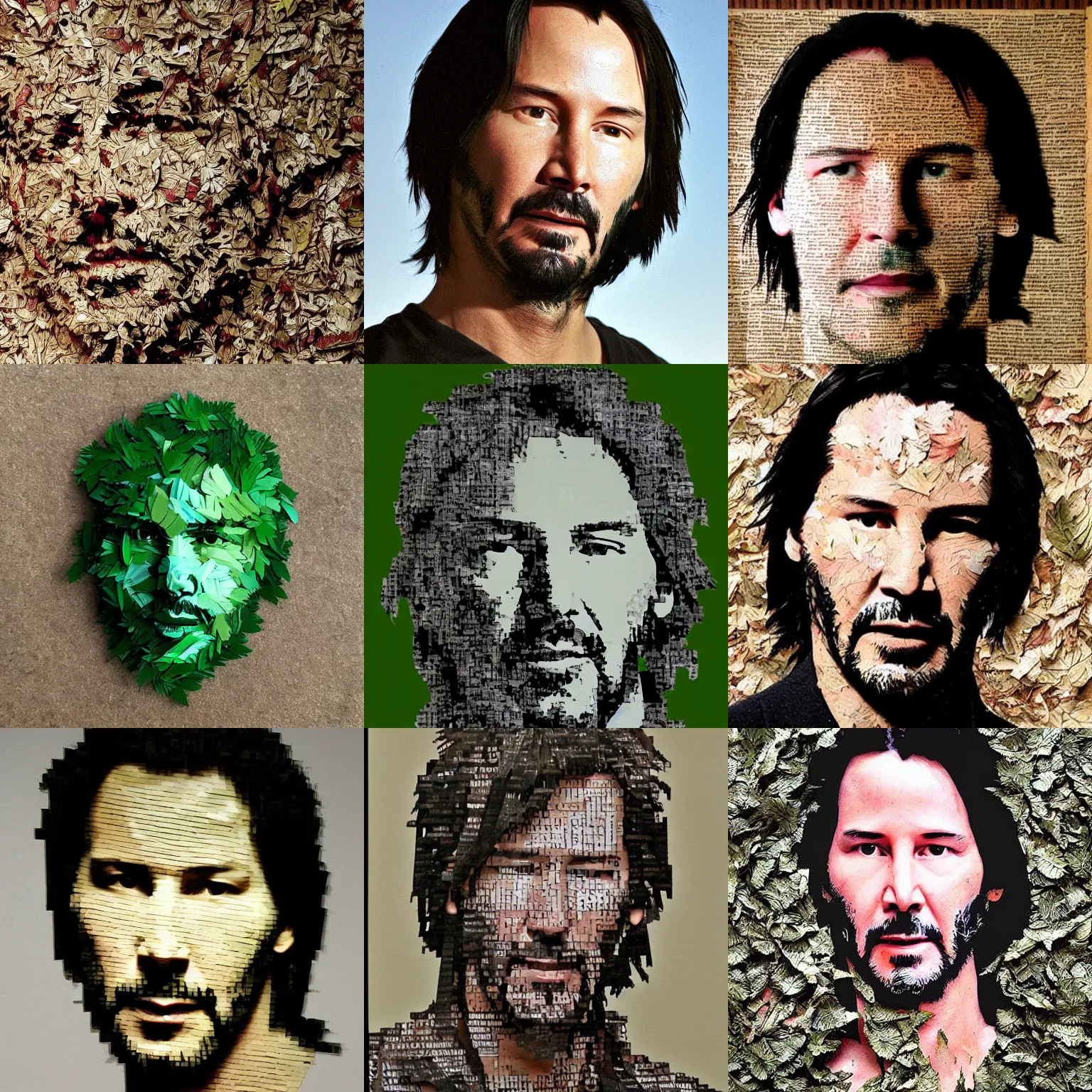 Prompt: keanu reeves made of leaves