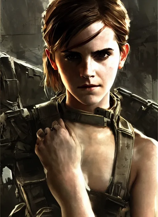 Image similar to emma watson wearing metal gear armor dramatic lighting cinematic cinematic lighting art by Richard Schmid by Yoji Shinkawa by greg rutkowski