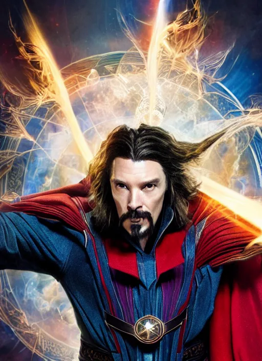 Image similar to film still of a Maine Coon as Doctor Strange in Avengers Endgame, 4k