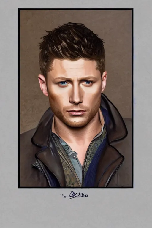 Image similar to a detailed matte portrait of an jensen ackles dressed dean from the gilmore girls, masterpiece, 8 k, art by alphonse mucha and greg rutkowski