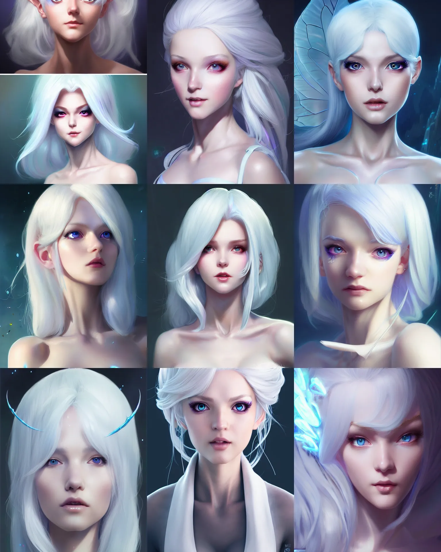 Prompt: character concept art of a white haired young gorgeous female fairy computer scientist | | distinct - fine, key visual, realistic shaded perfect face, fine details by stanley artgerm lau, wlop, rossdraws, james jean, andrei riabovitchev, marc simonetti, sakimichan, and jakub rebelka, trending on artstation