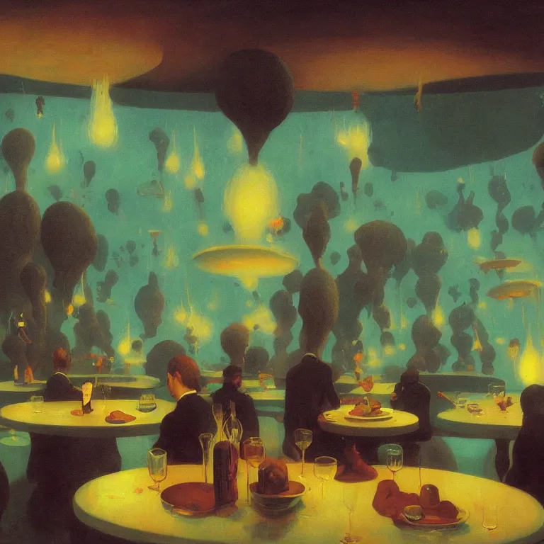 Image similar to spherical lava people at underwater restaurant Edward Hopper and James Gilleard, Zdzislaw Beksinski highly detailed