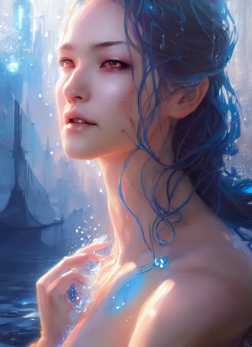 Prompt: character concept art of a water sorceress, key visual, realistic shaded perfect face, fine details, dystopian environment and background, by stanley artgerm lau, wlop, rossdraws, james jean, andrei riabovitchev, marc simonetti, and sakimichan, trending on artstation