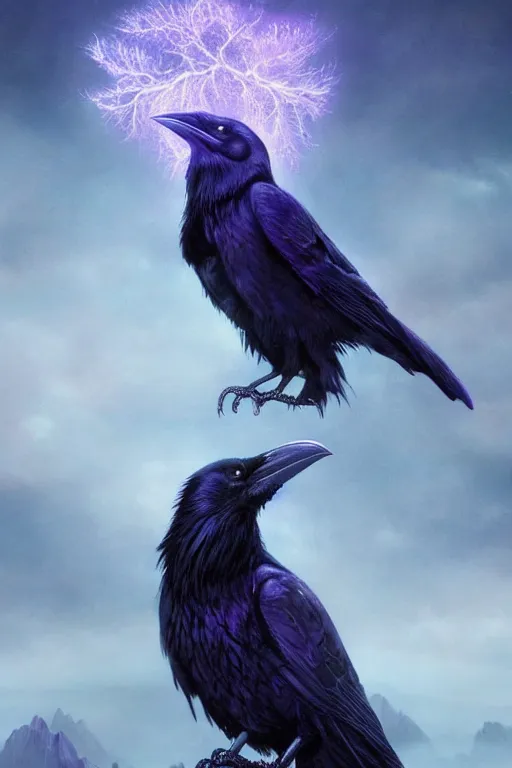 Raven with Purple Feathers and Crown · Creative Fabrica