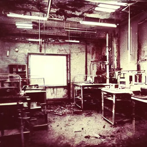 Prompt: Photo of a old rusty Soviet lab taken by a Polaroid