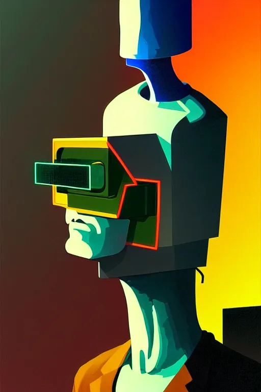 Image similar to trashcan hacker wearing oculus and digital glitch head edward hopper and james gilleard zdzislaw beksisnski higly detailed