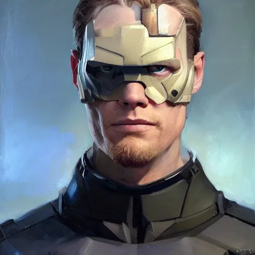 Image similar to greg manchess portrait painting of partially armored paul bettany aka vision as overwatch character, medium shot, asymmetrical, profile picture, organic painting, sunny day, matte painting, bold shapes, hard edges, street art, trending on artstation, by huang guangjian, gil elvgren, ruan jia, greg rutkowski, gaston bussiere