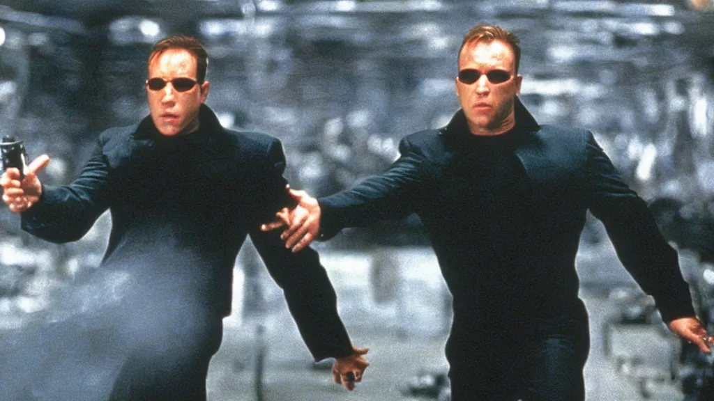 Prompt: movie still of Alex Jones in The Matrix (1999)