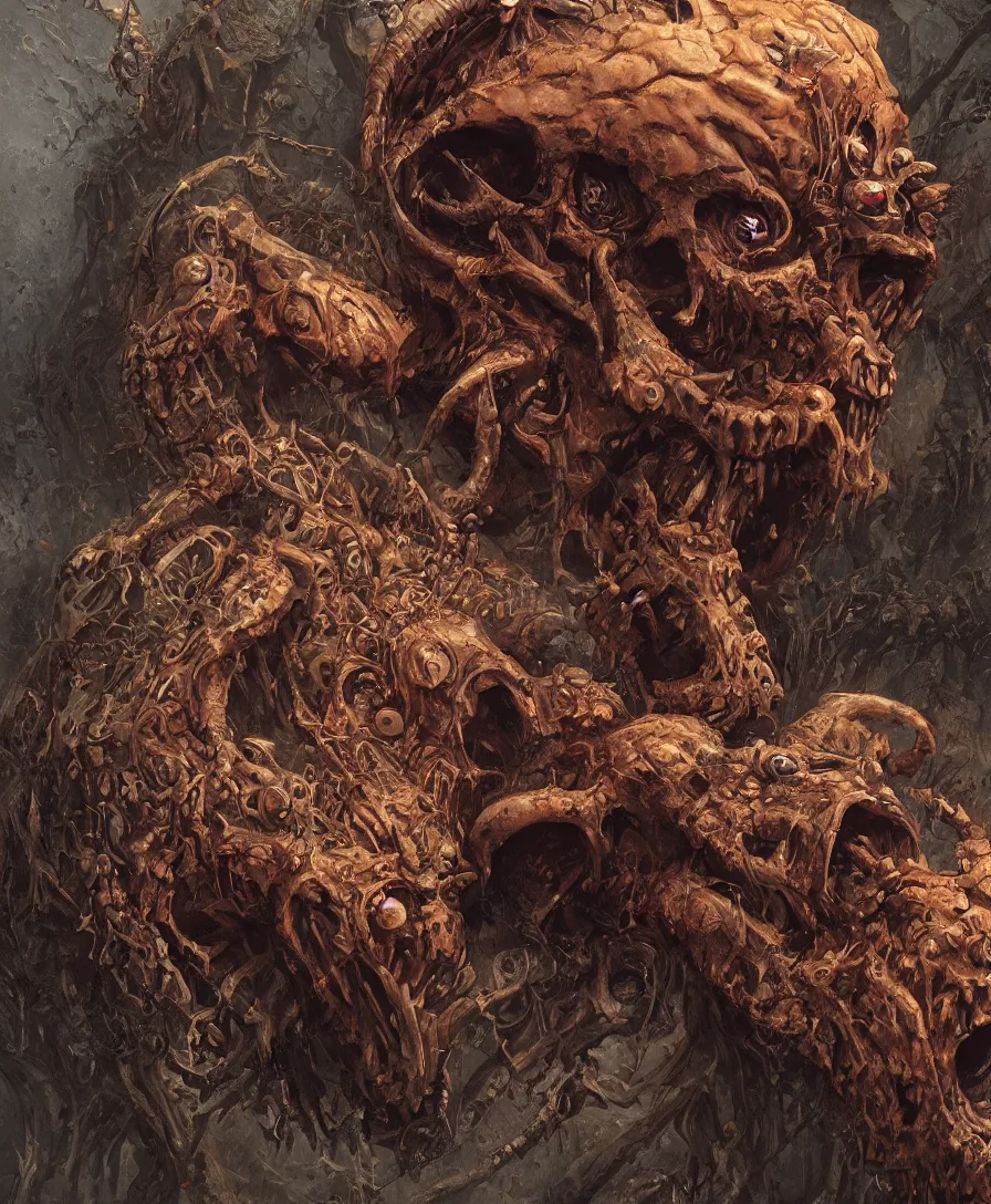 Image similar to portrait close up giant skull devil with arms open, illustrated by Simon Stålenhag and Gaston Bussiere, intricate, ultra detailed, photorealistic, trending on artstation