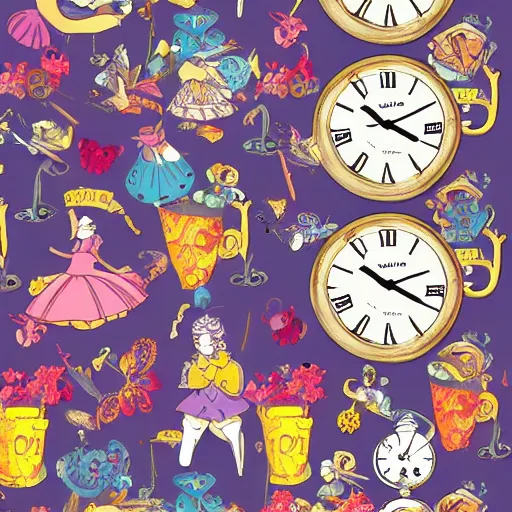 Prompt: alice in wonderland clock background