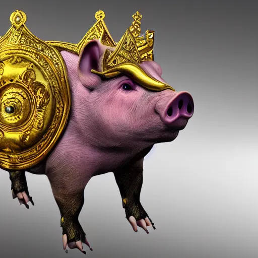 Prompt: fantasy pig with golden crown, high detail, fantasy art, concept art, 4 k, ultra detail, computer art