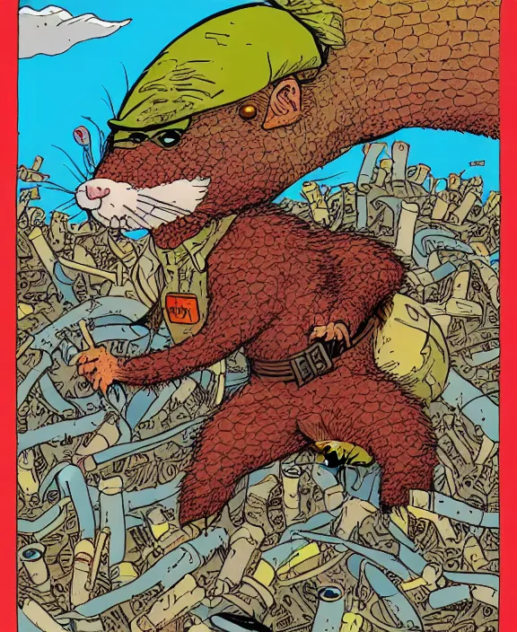 Image similar to a rat in the style of geof darrow, colorful