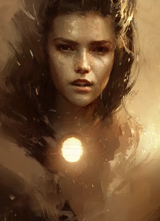 Image similar to female warrior girl, beautiful face, rule of thirds, intricate outfit, spotlight, by greg rutkowski, by jeremy mann, digital painting