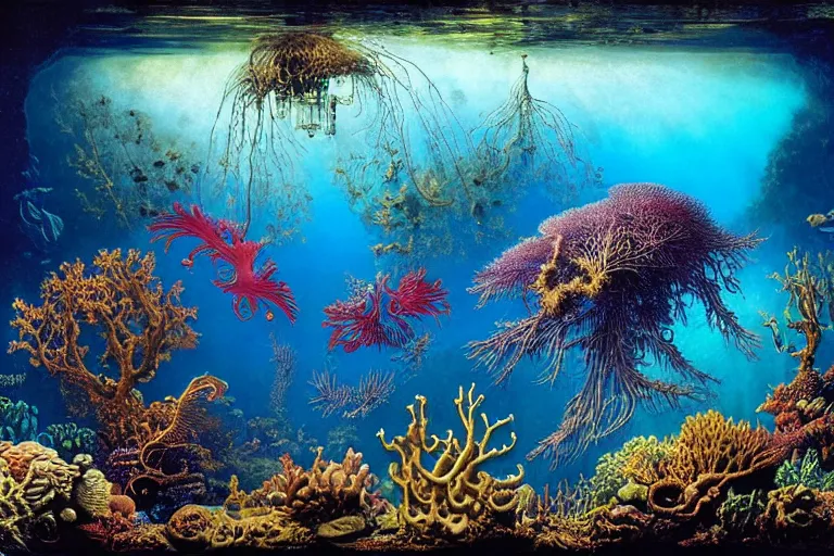 Prompt: underwater vista by ernst haeckel, david a. hardy, oyama kojima, phil koch, annie leibovitz, benoit mandelbrot, dan mumford, bruce pennington, mimmo rotella