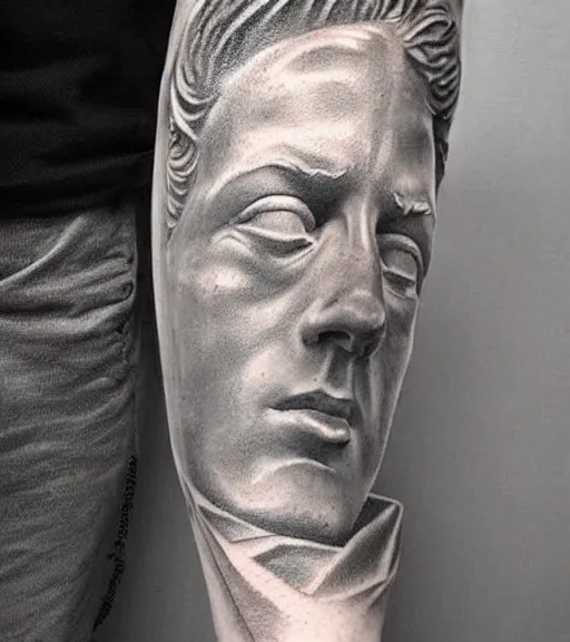 Image similar to tattoo design sketch of the statue of david broken, in the style of den yakovlev, realistic face, black and white, realism tattoo, hyper realistic, highly detailed