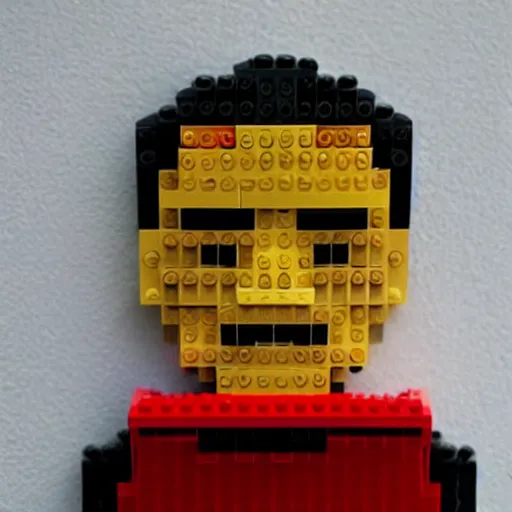 Prompt: robert downey jr made out of lego,
