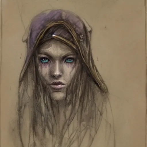 Prompt: An old elven ranger, ragged, portrait, oil paint, charcoal, watercolor, desaturated, fantasy