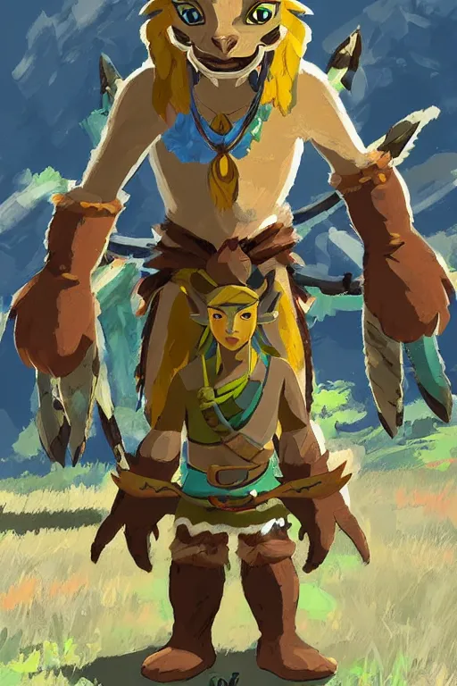 Image similar to an in game portrait of master khoga from the legend of zelda breath of the wild, breath of the wild art style.