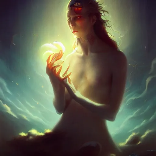 Prompt: reaching enlightenment by peter mohrbacher and emmanuel shiu and martin johnson heade and bastien lecouffe - deharme