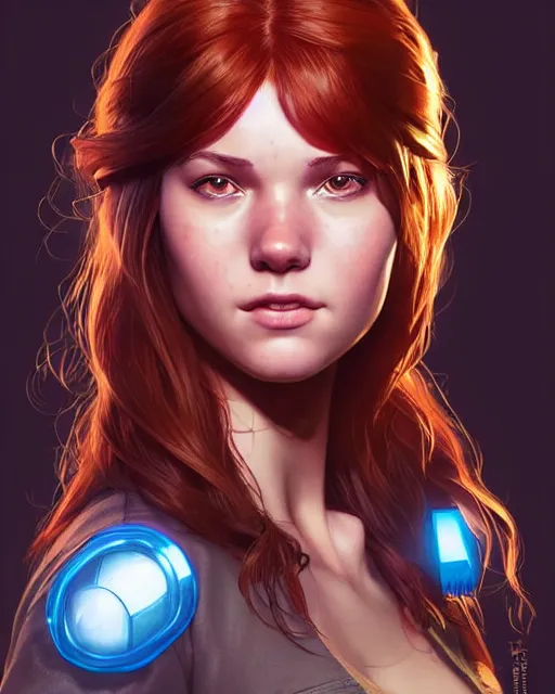 Prompt: Young Mary Jane Watson as an Apex Legends character digital illustration portrait design by, Mark Brooks and Brad Kunkle detailed, gorgeous lighting, wide angle action dynamic portrait