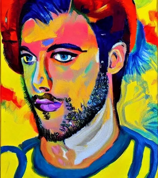 Prompt: a vivid colourful painting of the most handsome young man in the world, seductive, beautiful, perfect.