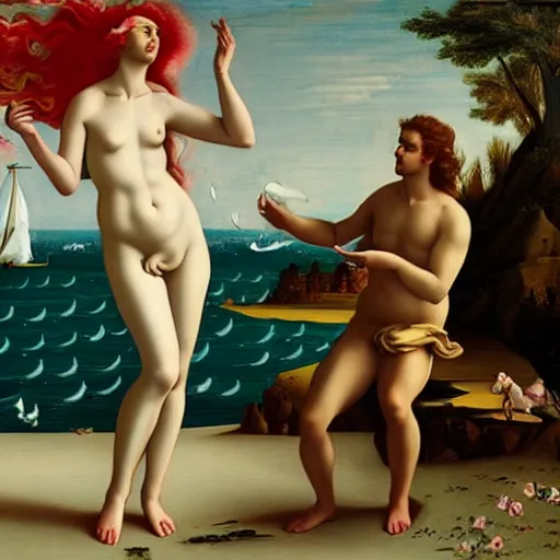 Image similar to The birth of Venus but it's a ghost, by Joachim Patinir, featured on Artstation